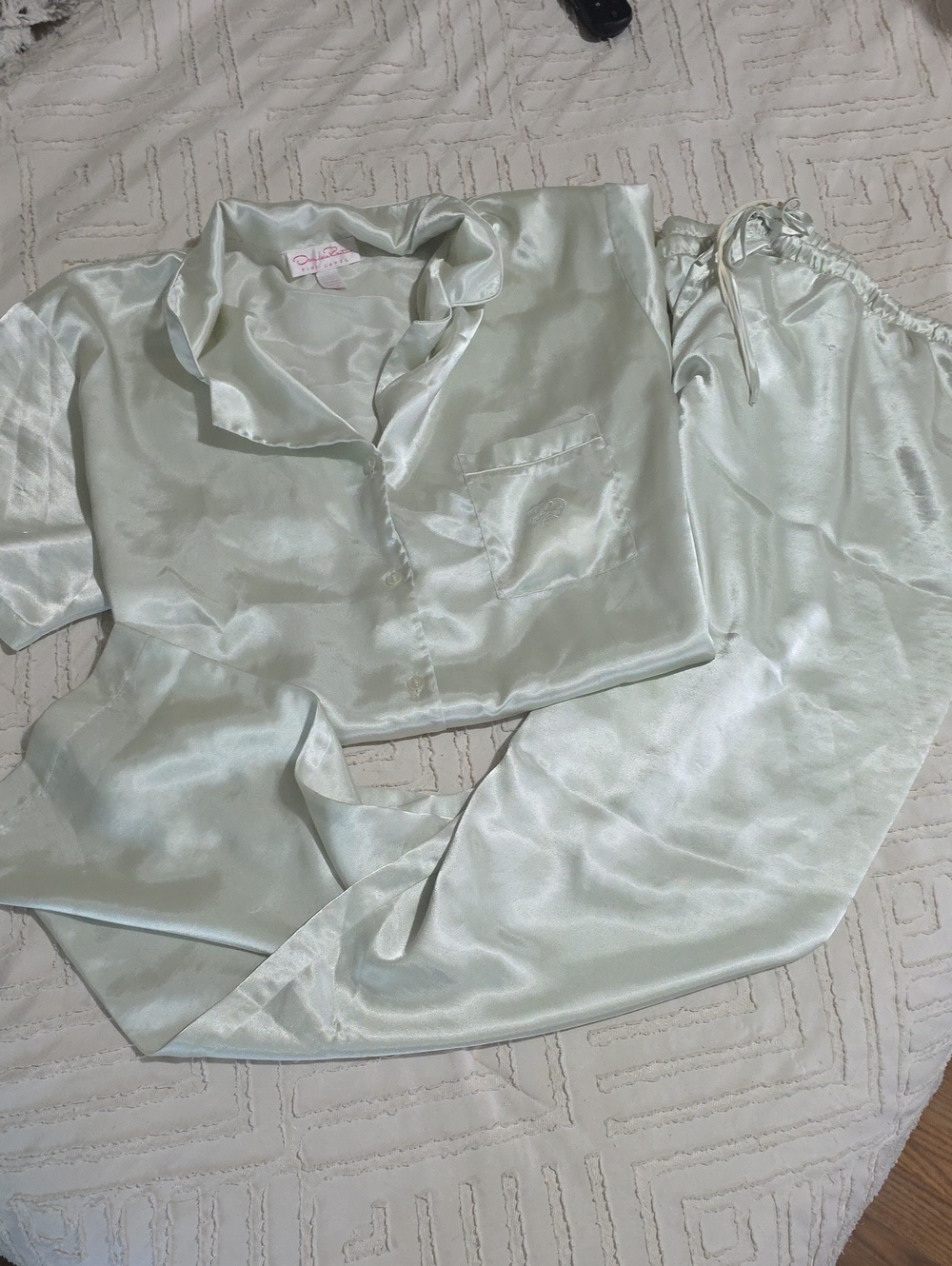 Oscar De La Renta Silk Light Mint Satin Pajama Set -Women Intimates Sleepwear 1x